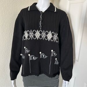 PBJ Sport Golf flags Black Argyle Embroidered Sweater Size Large